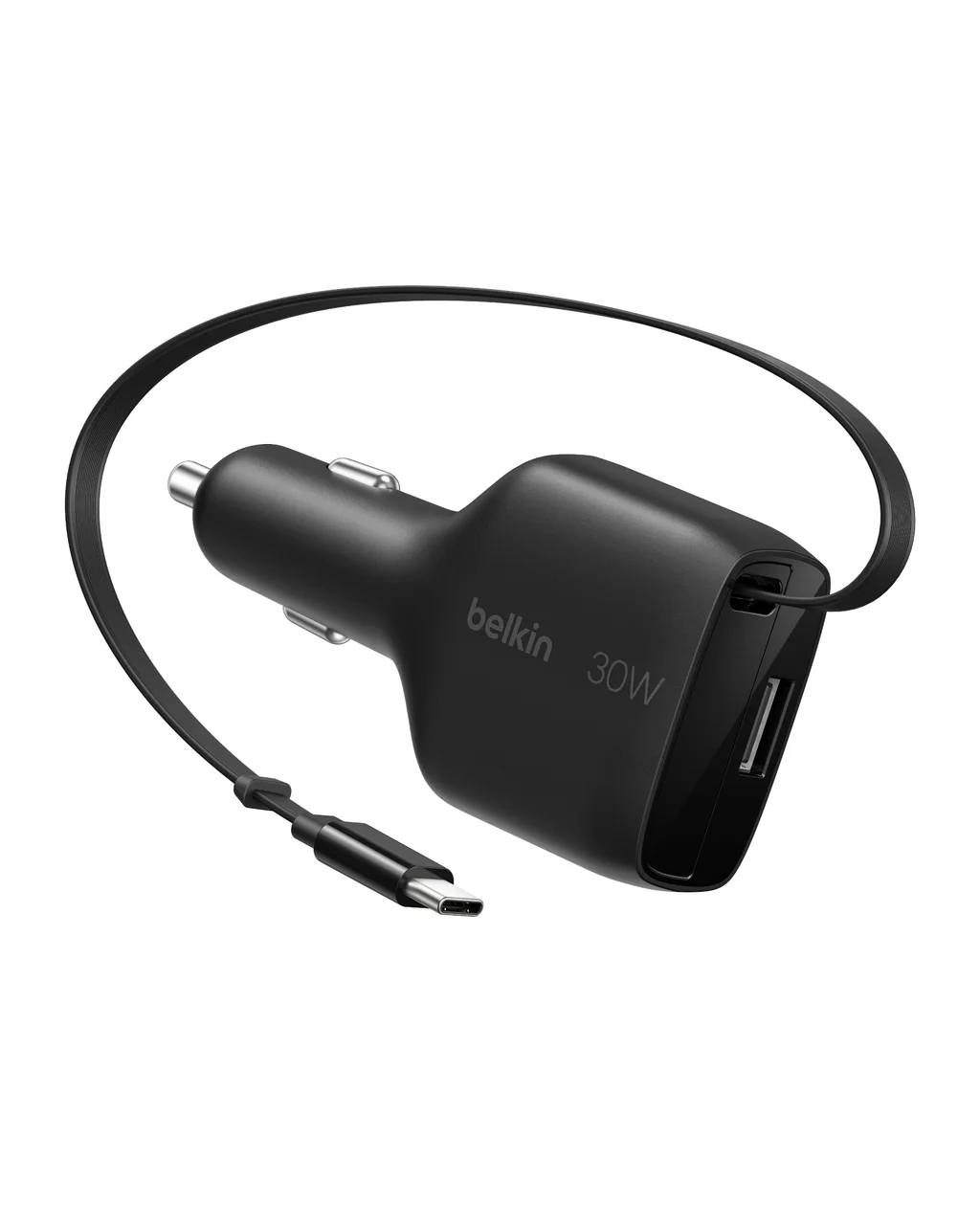 Belkin BoostCharge 30W Usb-c Car Charger with Retractable Usb-c Cable Fast Car Charging Adapter Usb-