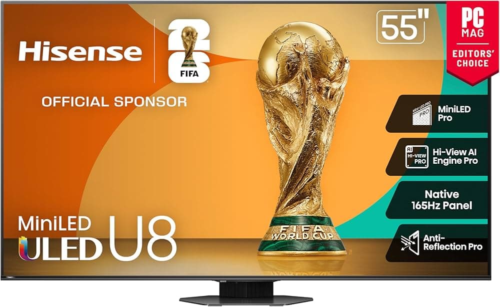 Hisense 55 inch Class U8 Series Mini-LED Uled 4K UHD Google Smart TV (55u8qg, 2025 Model)