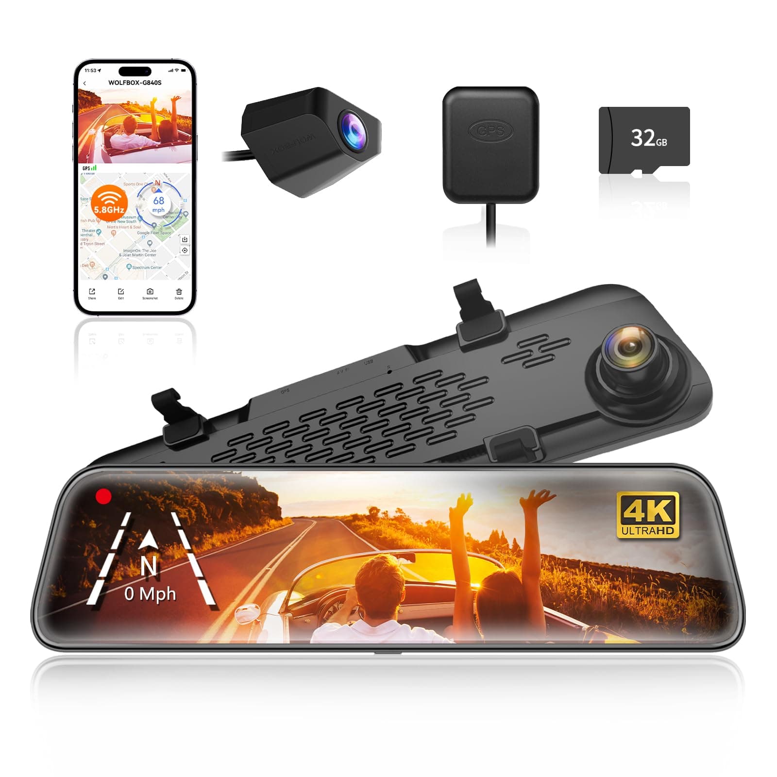 Wolfbox G840S Mirror Dash Cam